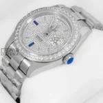 Silver Automatic Watch with Stone Dial and Bezel