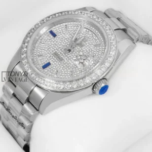 Silver Automatic Watch with Stone Dial and Bezel