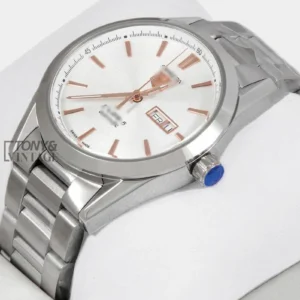Silver Automatic Watch with White Dial and Rose Gold Index
