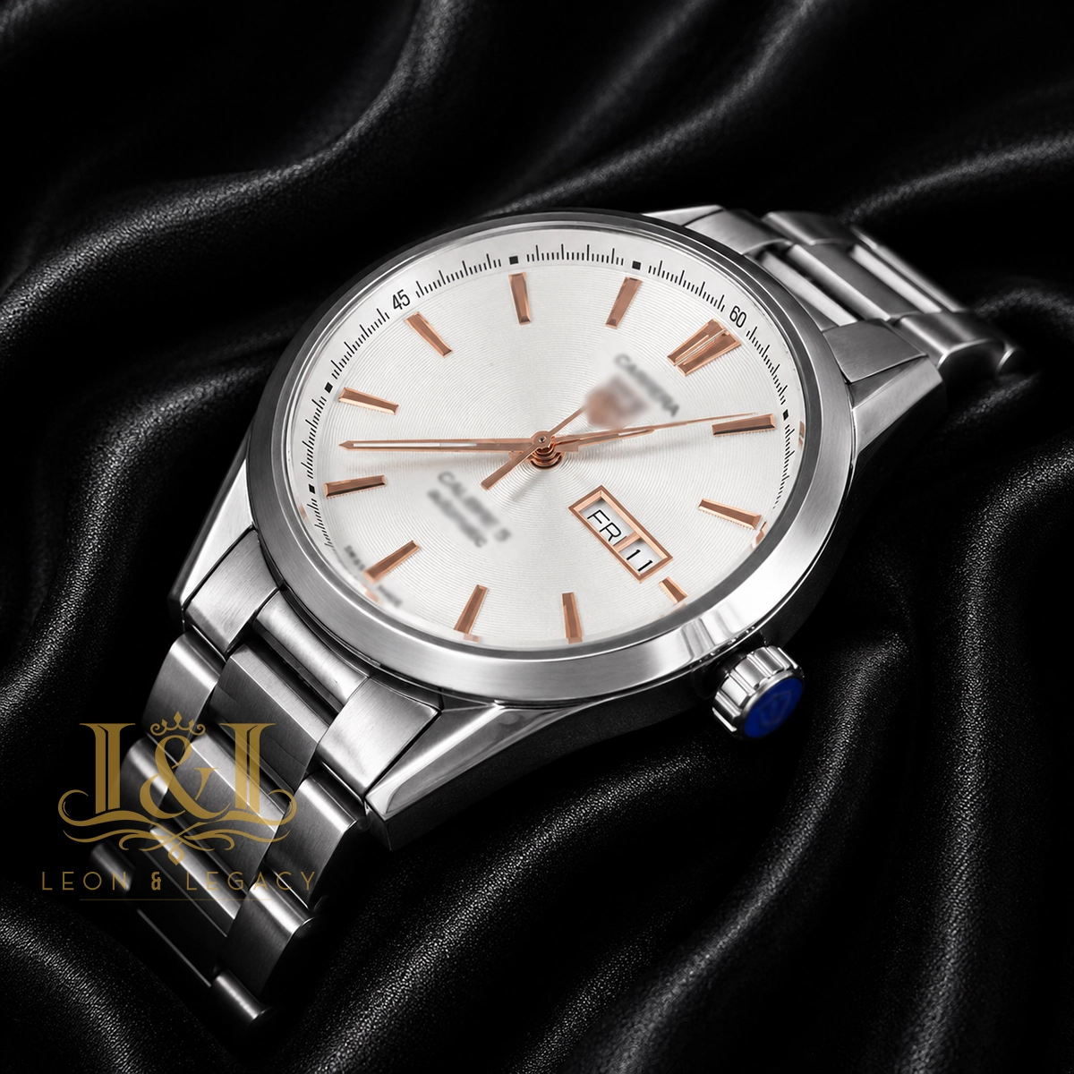 Silver Automatic Watch with White Dial and Rose Gold Index1 copy