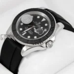 Silver & Black Case Black Dial PVC Rubber Strap Automatic Watch