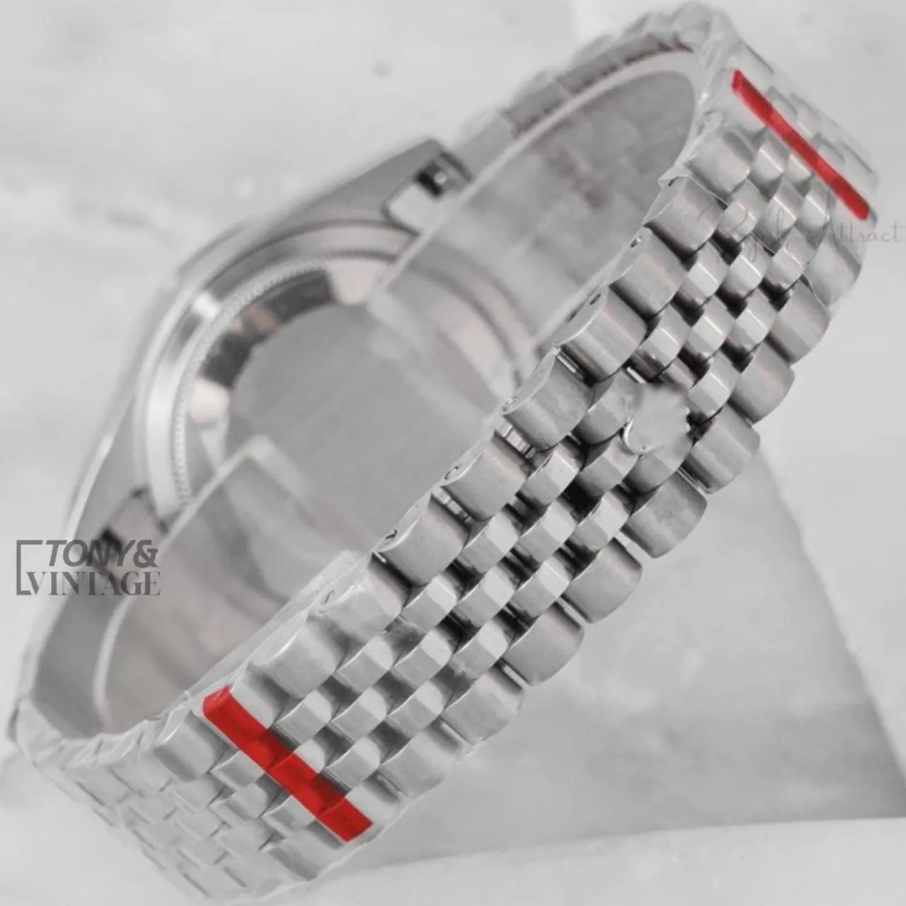 Silver Black Dial Stone Bezel & Index Automatic Watch