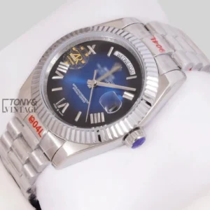 Silver Blue Dial Roman Numeral & Fluted Bezel