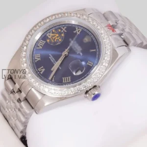 Silver Blue Dial & Stone Bezel