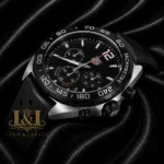 Silver Case with Black Dial, Bezel, and Black Rubber Strap Watch