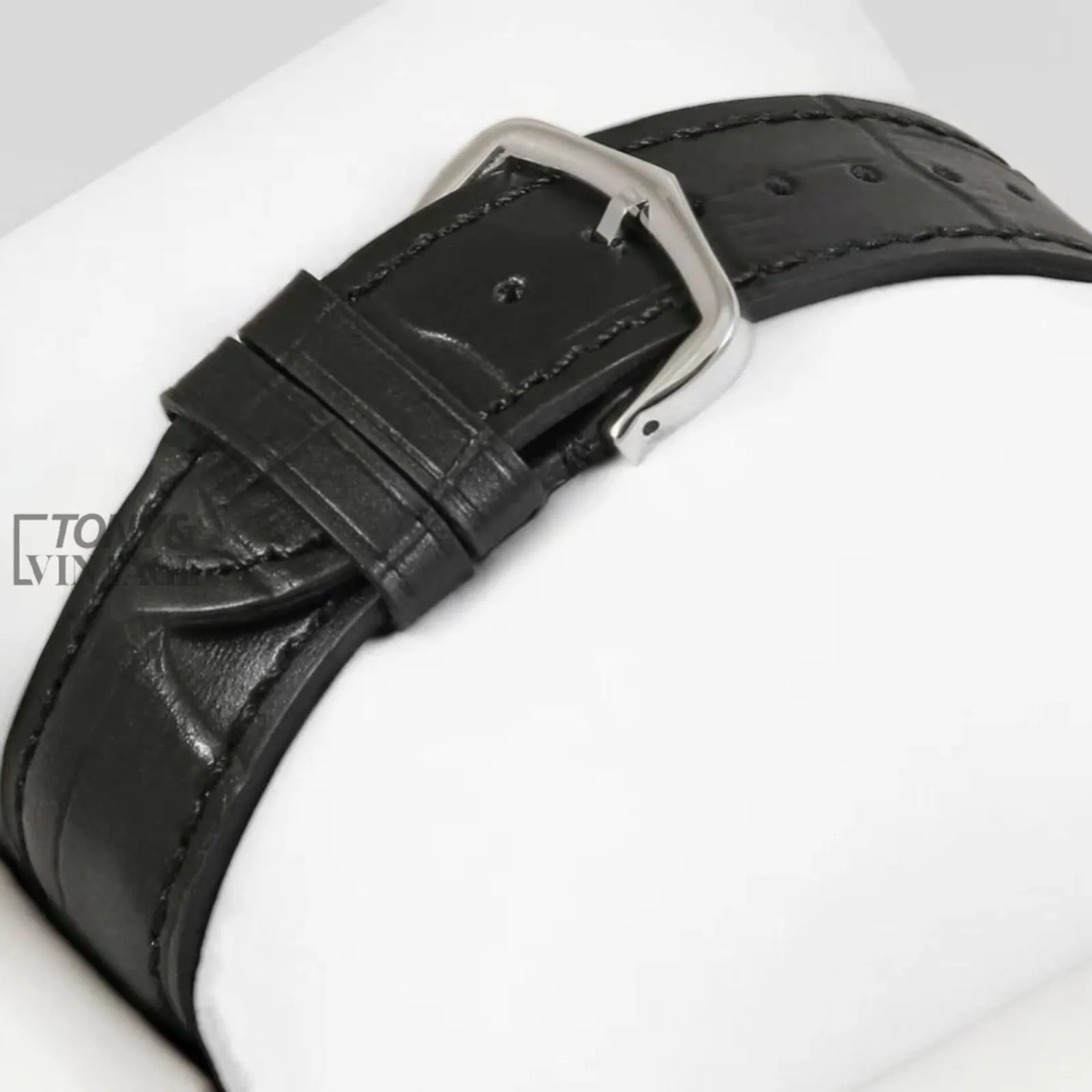 Silver Case with Rose Gold Bezel and Black Leather Strap