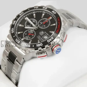 Silver Chronograph Watch with Black Dial