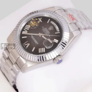 Silver Gray Dial Roman Numeral & Fluted Bezel