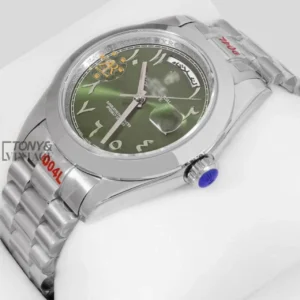 Silver Green Arabic Dial Automatic Watch