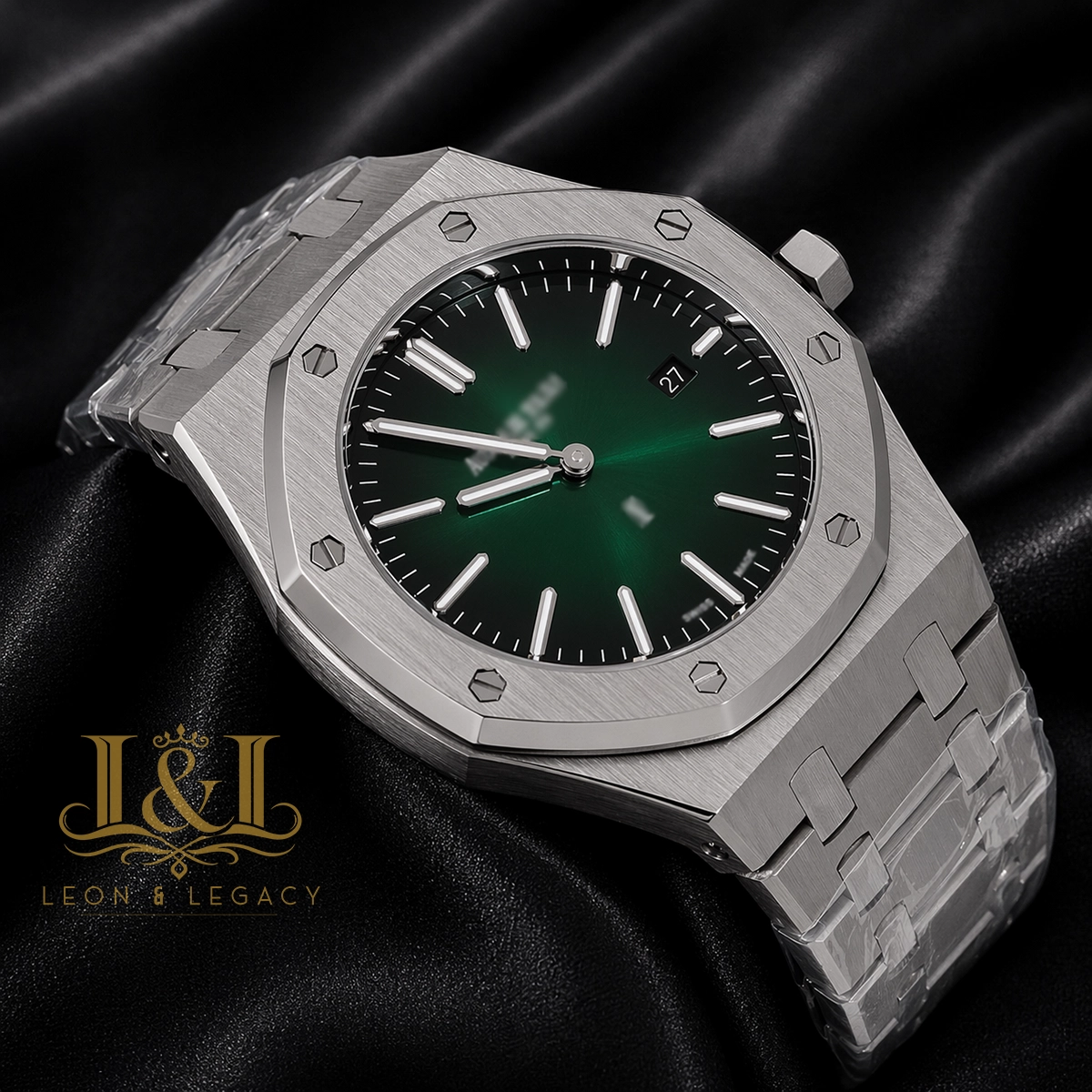 Silver Green Dial Chain Watch for Men