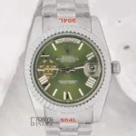 Silver Green Dial Fluted Bezel