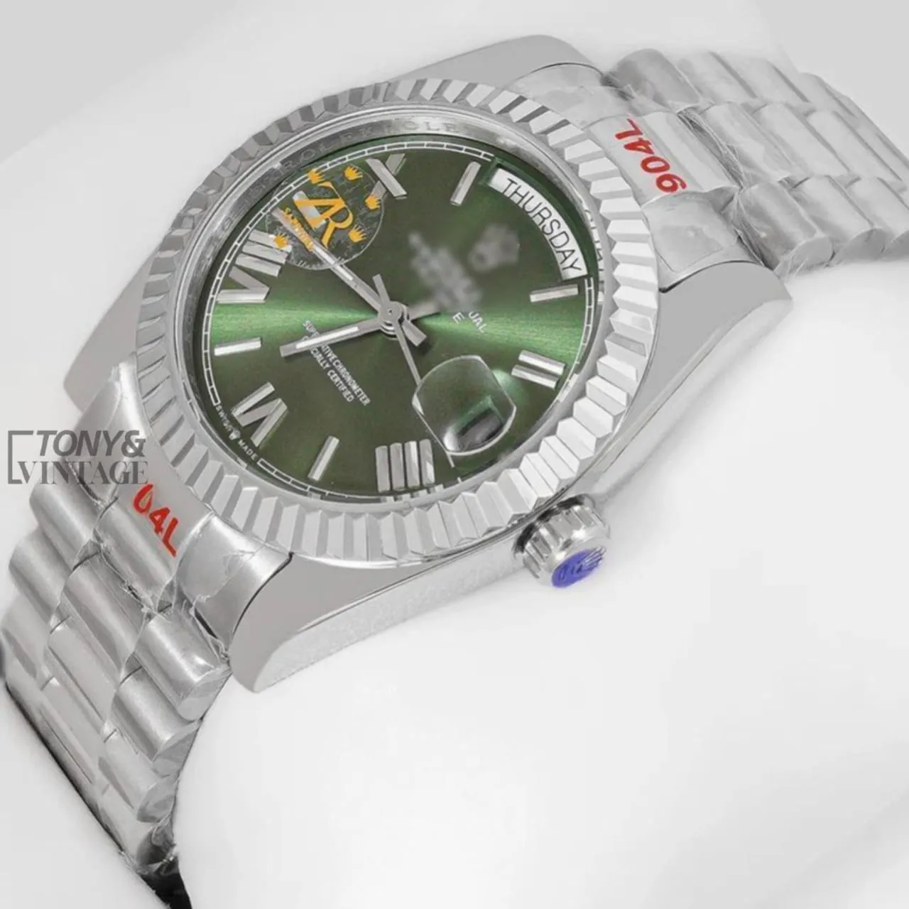 Silver Green Dial Fluted Bezel
