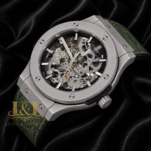 Silver Matte Automatic Watch With Skeleton Dial