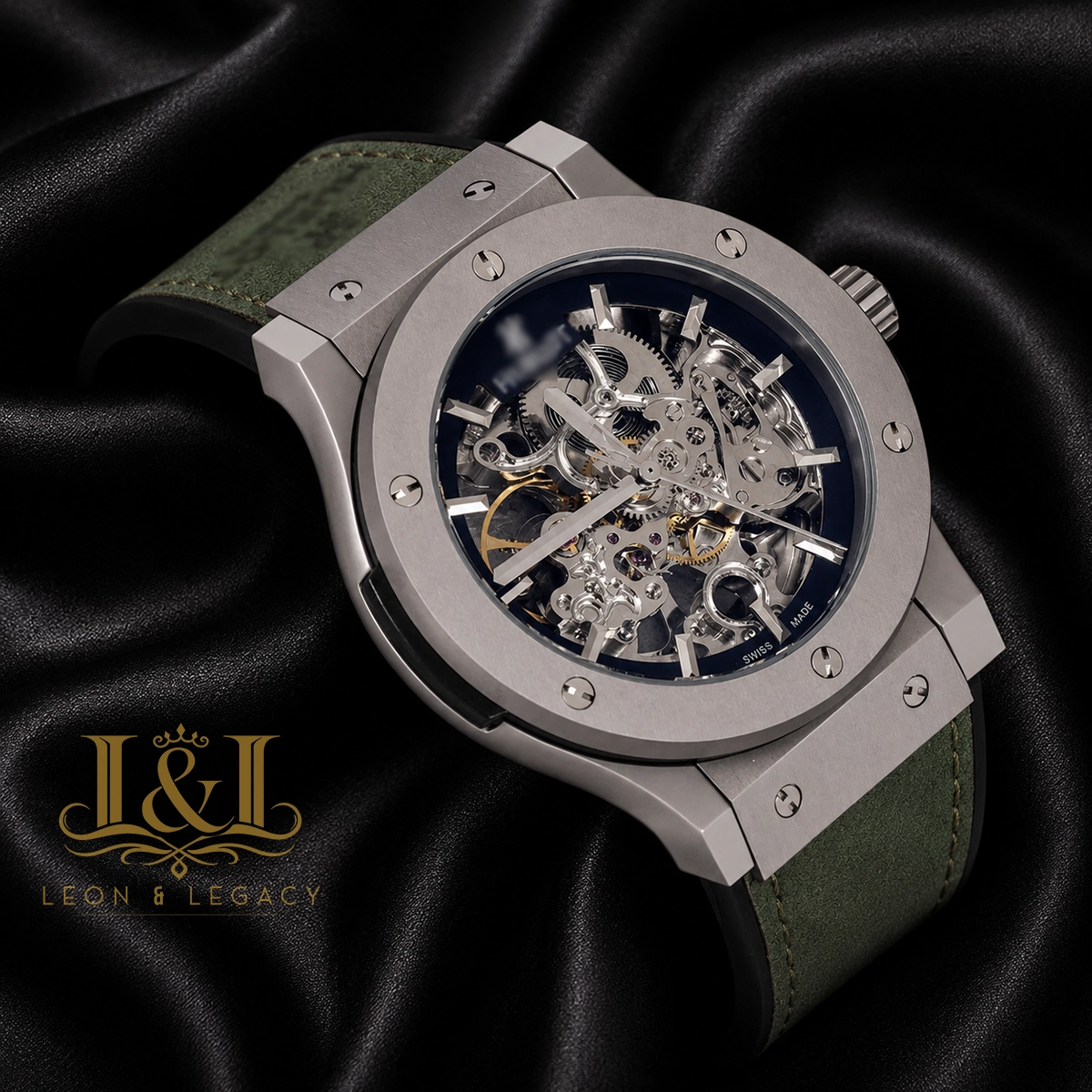 Silver Matte Automatic Watch With Skeleton Dial