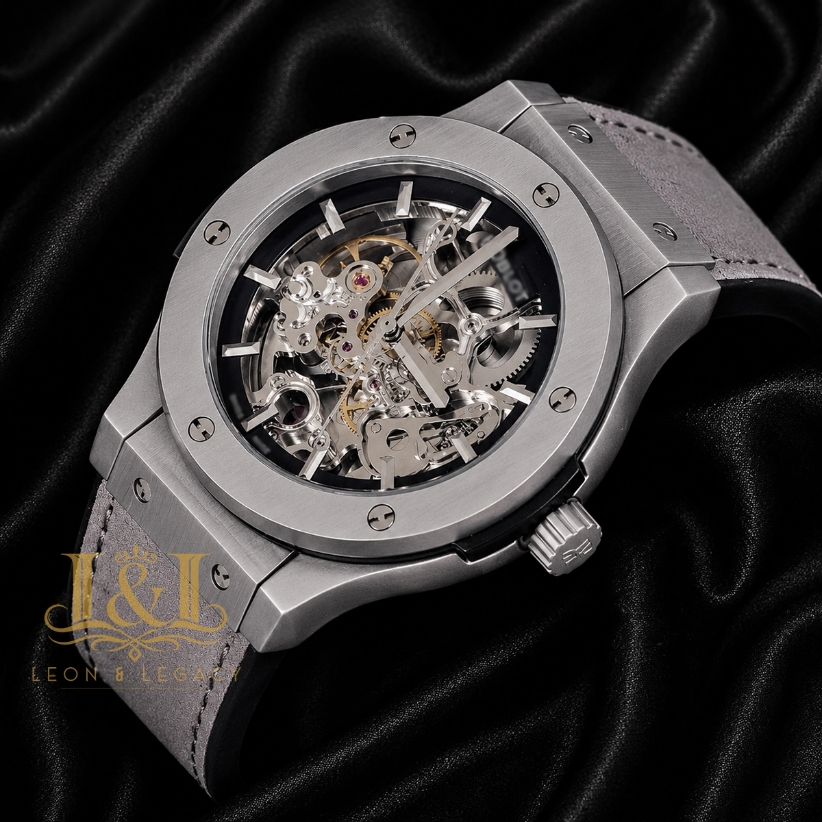 Silver Matte Automatic Watch With Skeleton Dial PVC Strap 1 copy