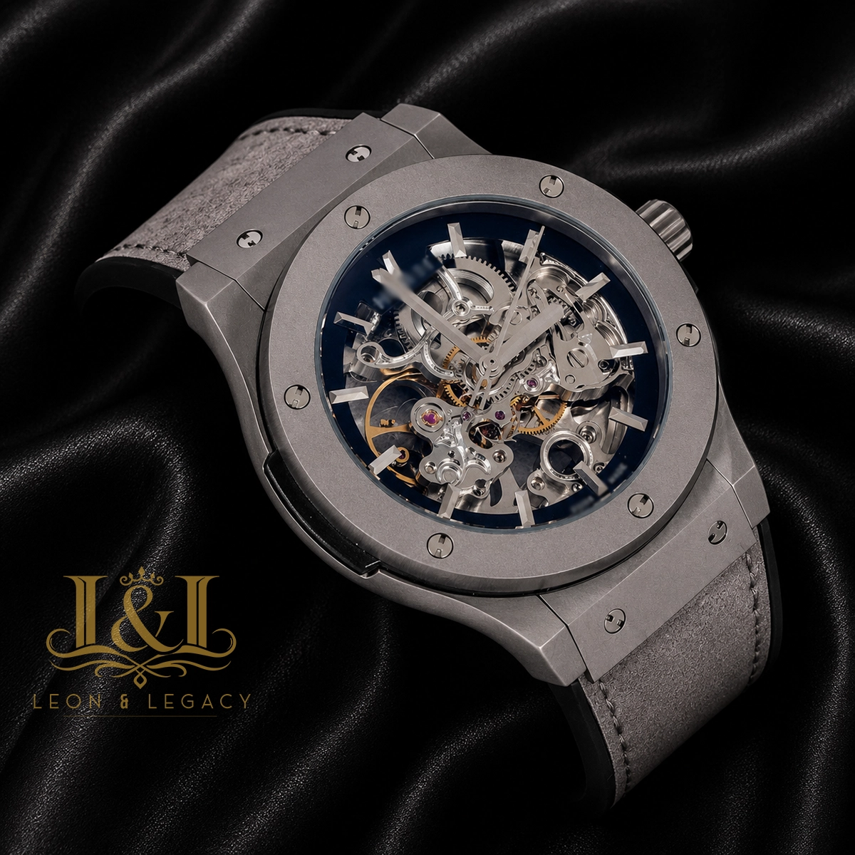 Silver Matte Automatic Watch With Skeleton Dial