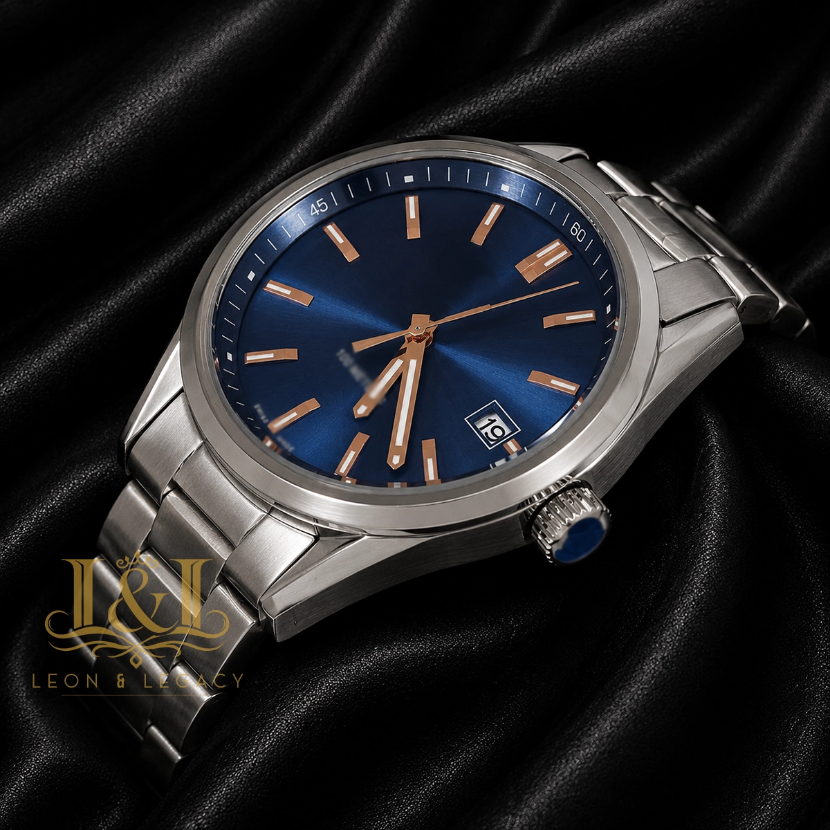 Silver Stainless Steel Watch with Blue Dial1 copy