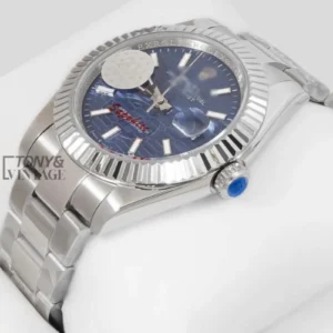 Silver Textured Blue Dial Automatic Watch