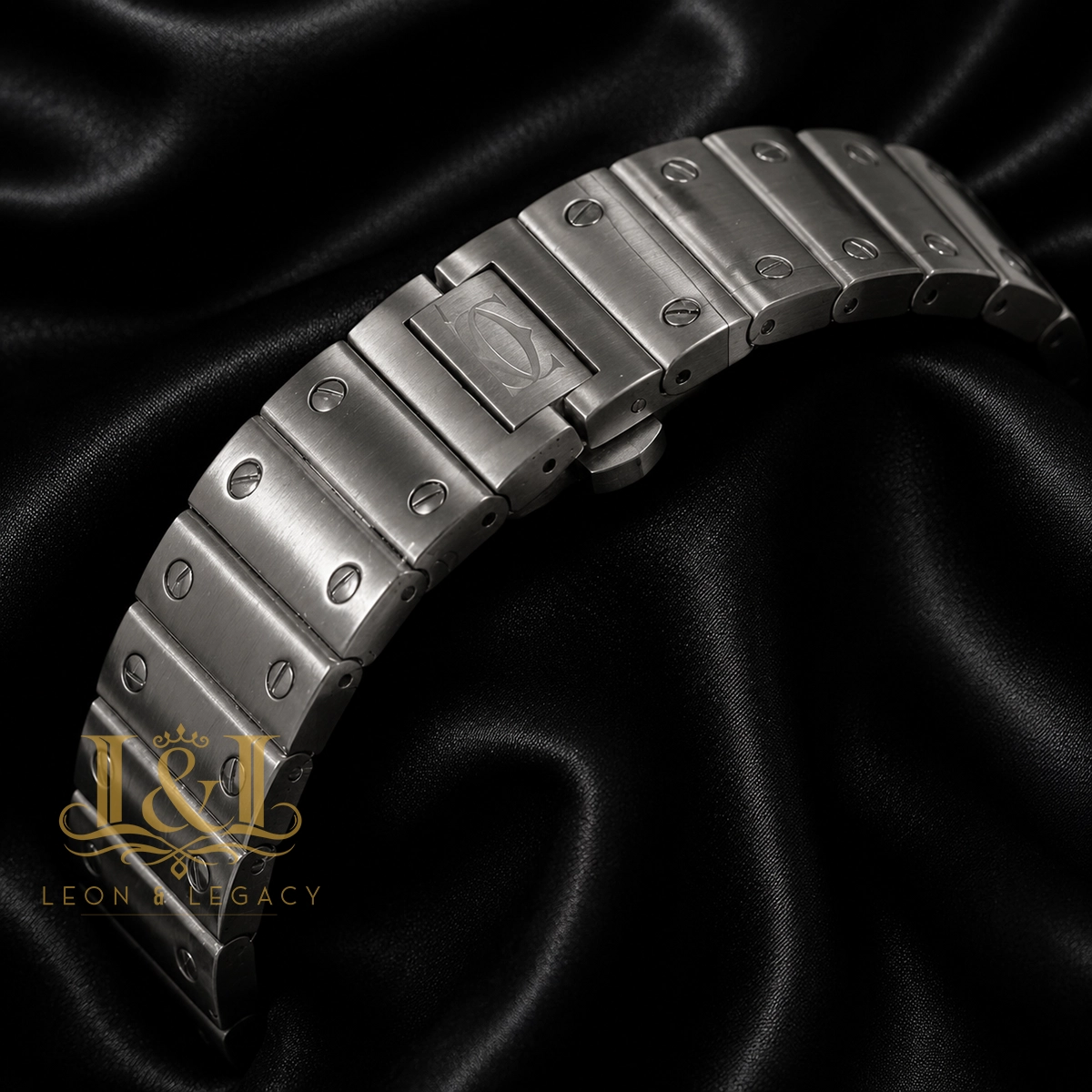 Silver Watch With Blue Bezel and White Dial Chain Strap