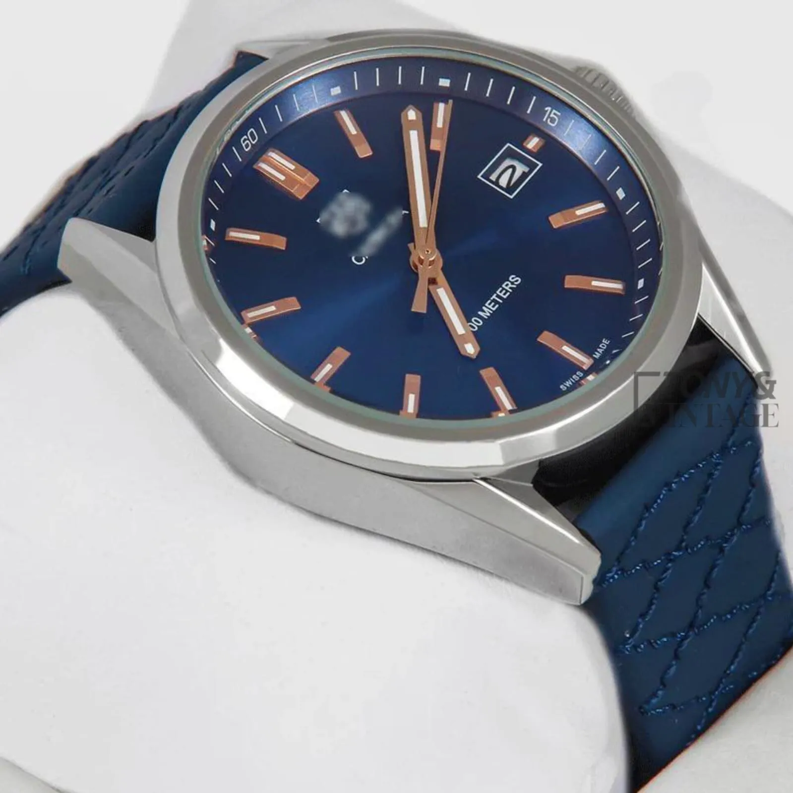 Silver Watch with Blue Dial and Blue Rubber Strap