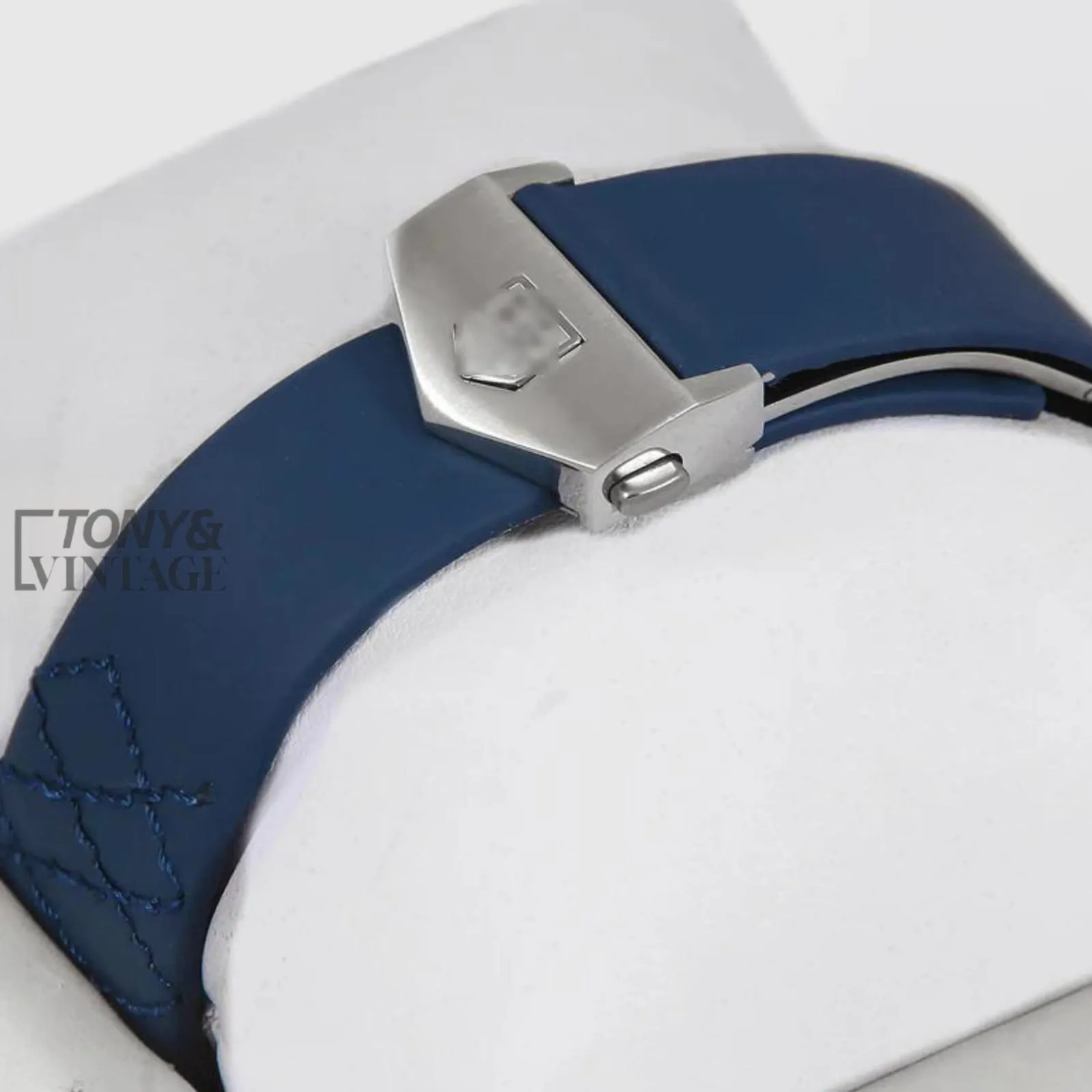 Silver Watch with Blue Dial and Blue Rubber Strap