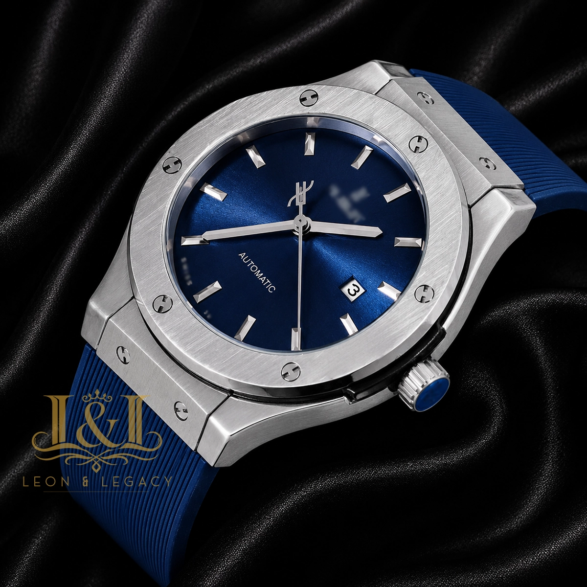 Silver Watch with Blue Dial and PVC Strap 1 copy