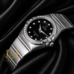 Silver With Black Dial Stone Figure & Bezel Ladies Watch