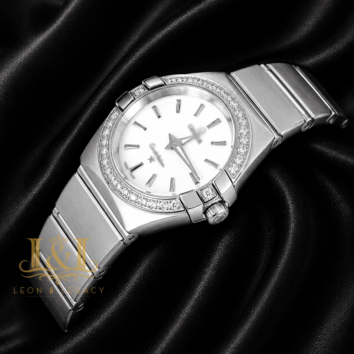 Silver With White Dial Stone Bezel Ladies Watch 1 copy