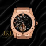 Tourbillon Automatic Rose Gold Watch With Black Skeleton Dial