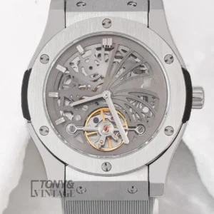 Tourbillon Automatic Silver Watch With Gray Skeleton Dial