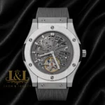 Tourbillon Automatic Silver Watch With Gray Skeleton Dial