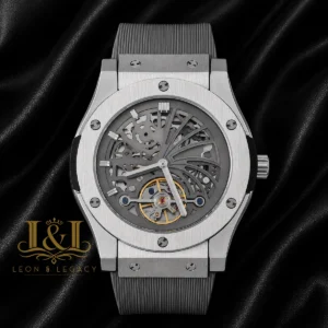Tourbillon Automatic Silver Watch With Gray Skeleton Dial