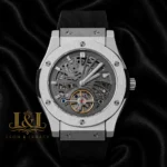 Tourbillon Automatic Watch in Silver With Gray Skeleton Dial