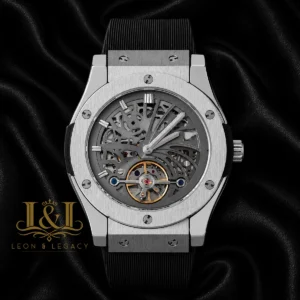 Tourbillon Automatic Watch in Silver With Gray Skeleton Dial