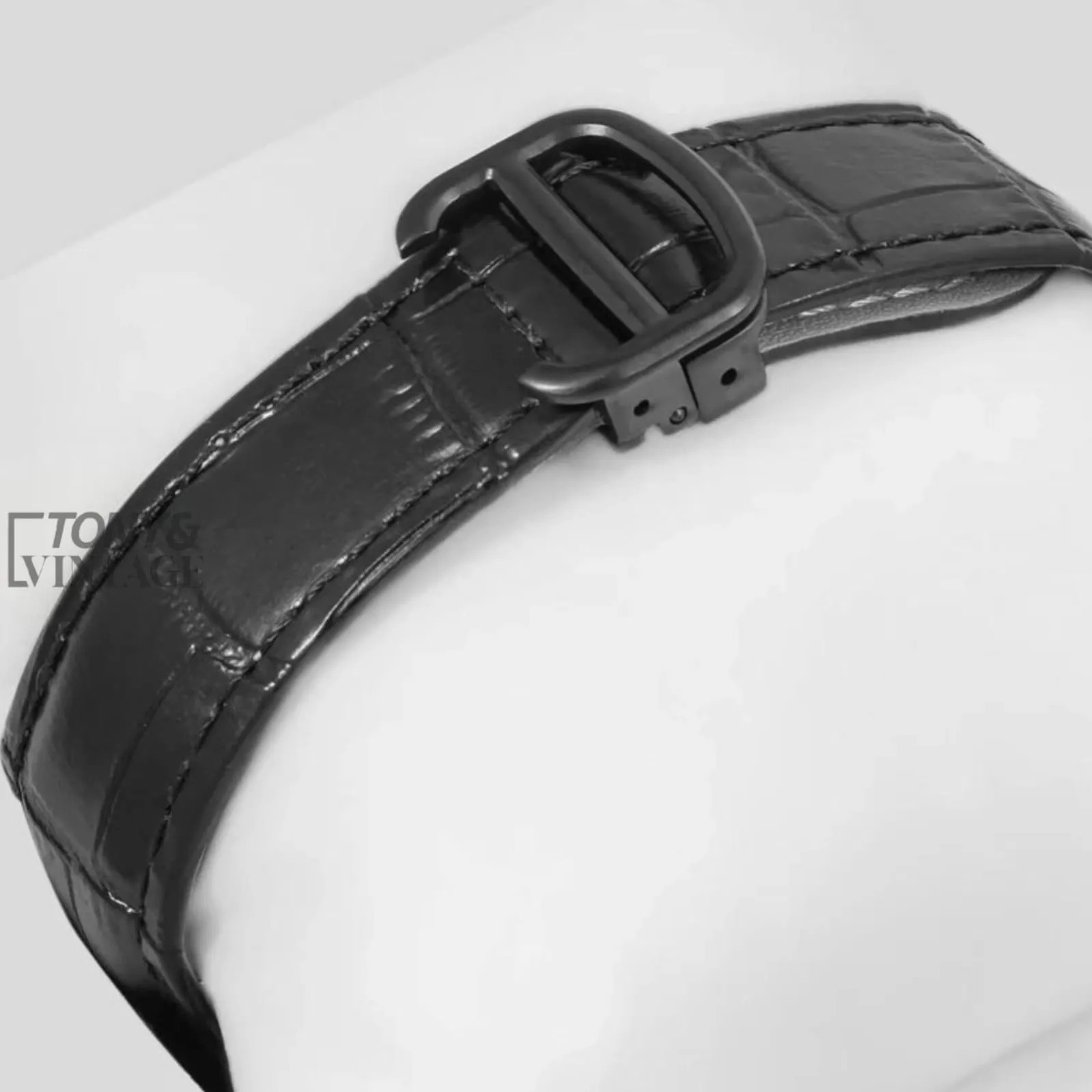 Tourbillon Black Matt Watch with Green Dial and Leather Strap