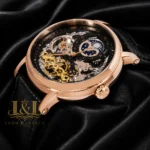Tourbillon Moon Phase Rose Gold Case Skeleton Dial Leather Strap Men’s Watch