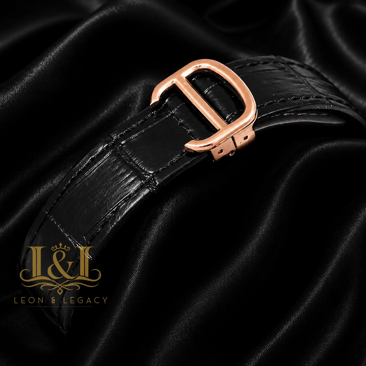 Tourbillon Moon Phase Rose Gold Watch With Black Skeleton Dial and Leather Strap