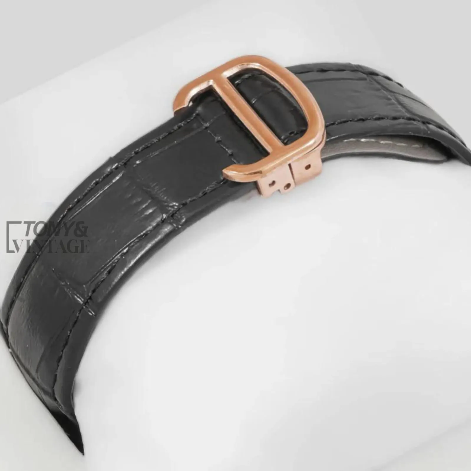 Tourbillon Moon Phase Rose Gold Watch With Black Skeleton Dial and Leather Strap