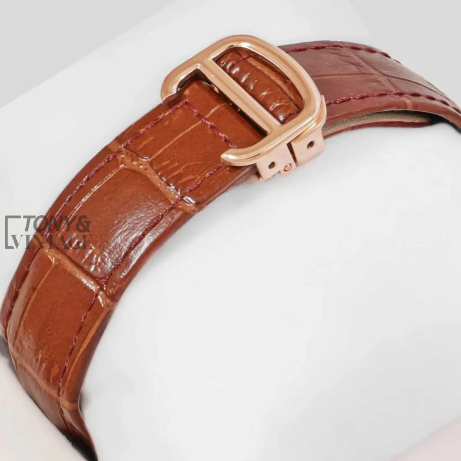 Tourbillon Moon Phase Rose Gold Watch with Skeleton Dial and Brown Leather Strap