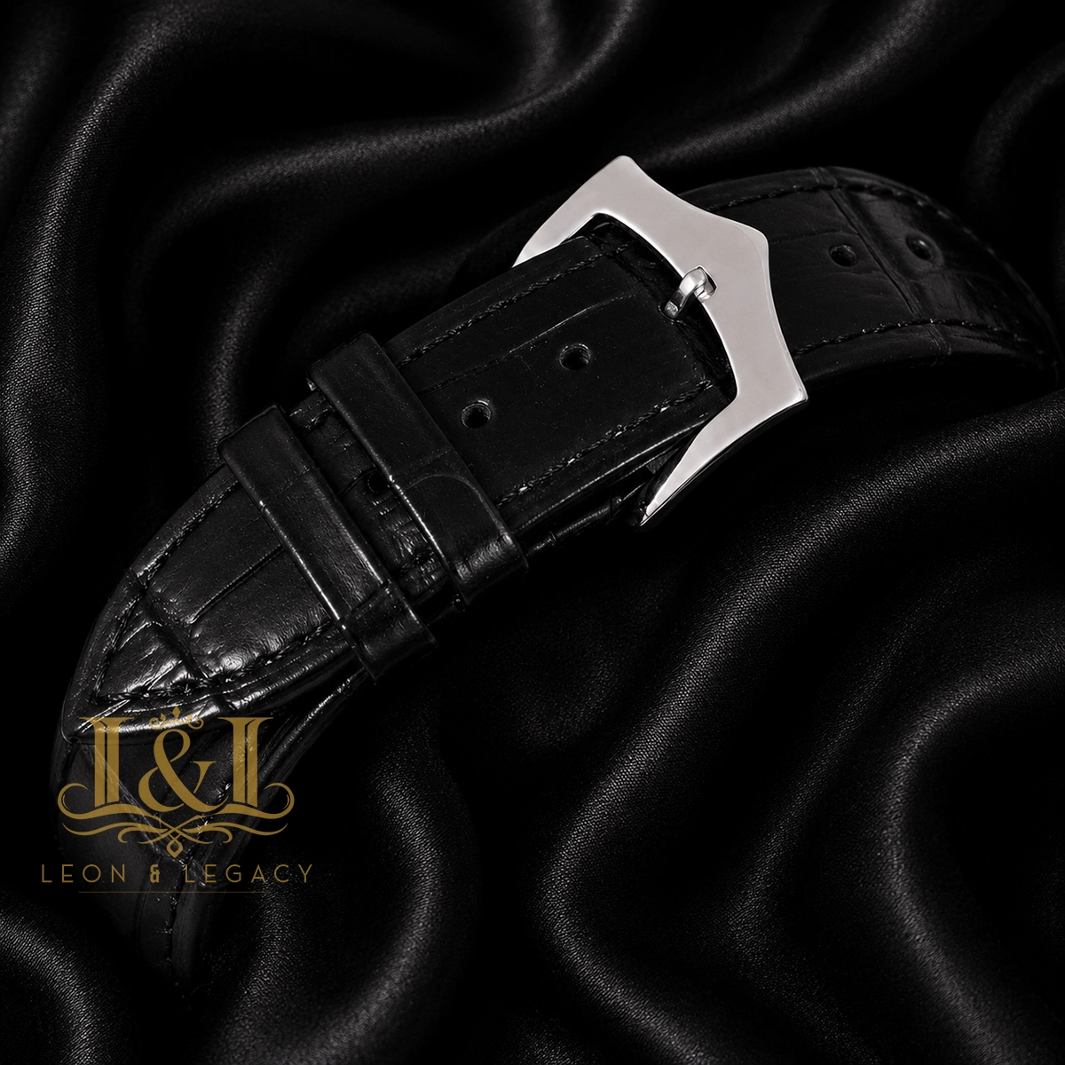 Tourbillon Moon Phase Silver Watch with Skeleton Dial and Leather Strap for Men