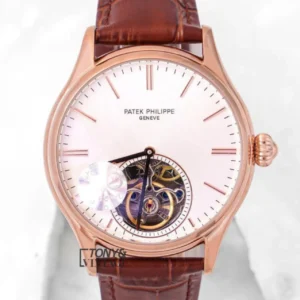 Tourbillon Rose Gold Case With White Dial & Brown Leather Strap