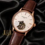 Tourbillon Rose Gold Case With White Dial & Brown Leather Strap