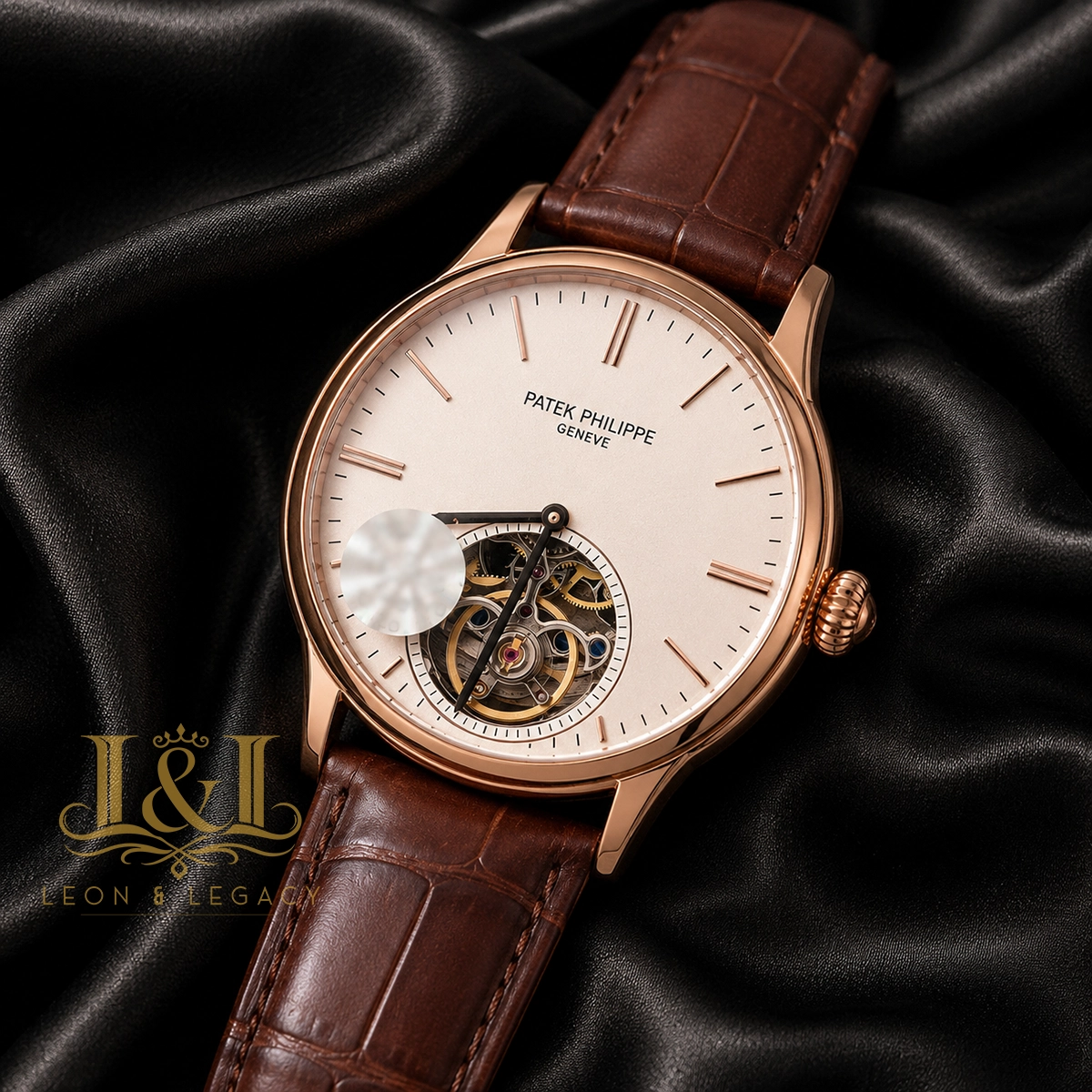 Tourbillon Rose Gold Case With White Dial & Brown Leather Strap 1 copy