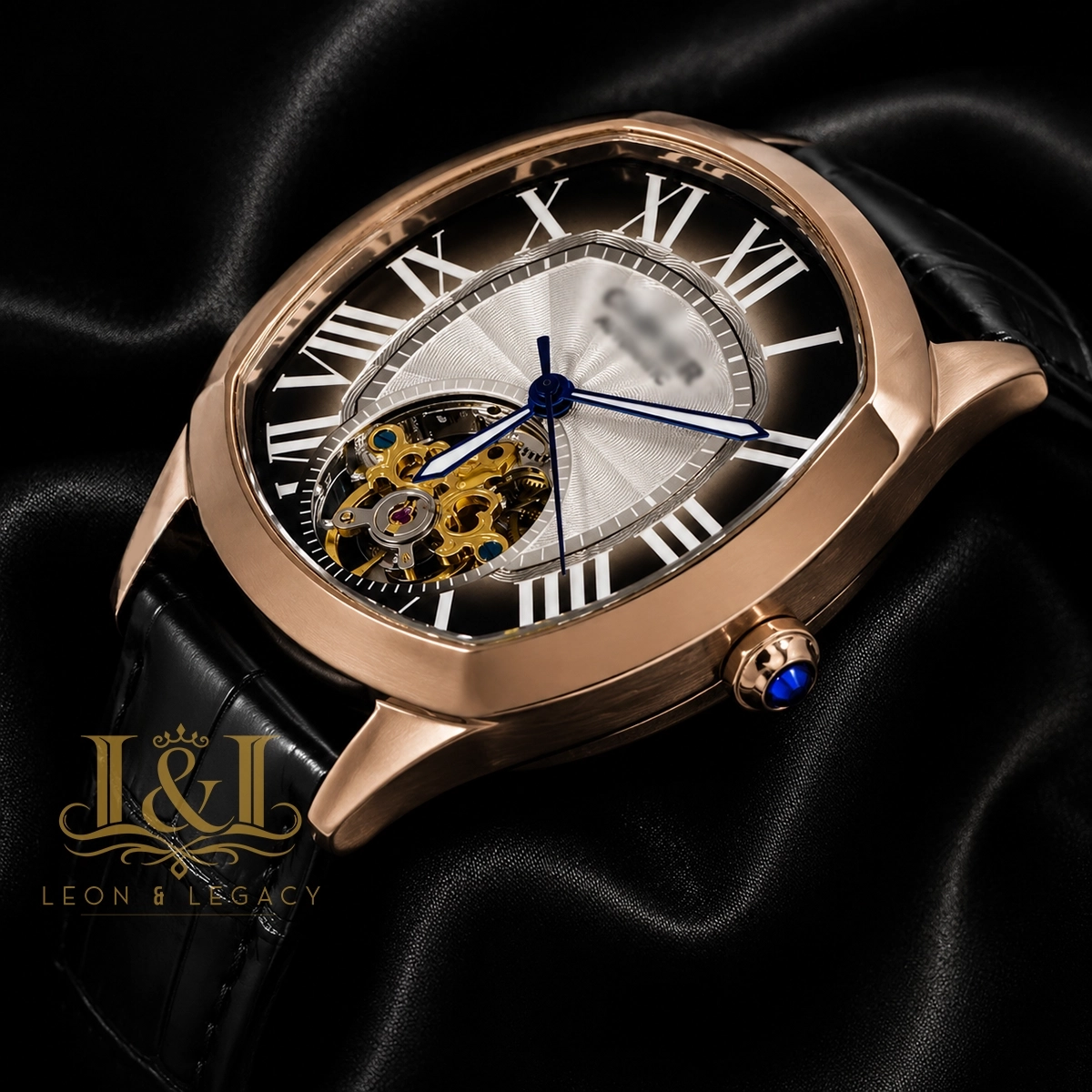 Tourbillon Rose Gold Watch With Brown Dial and Leather Strap 1 copy