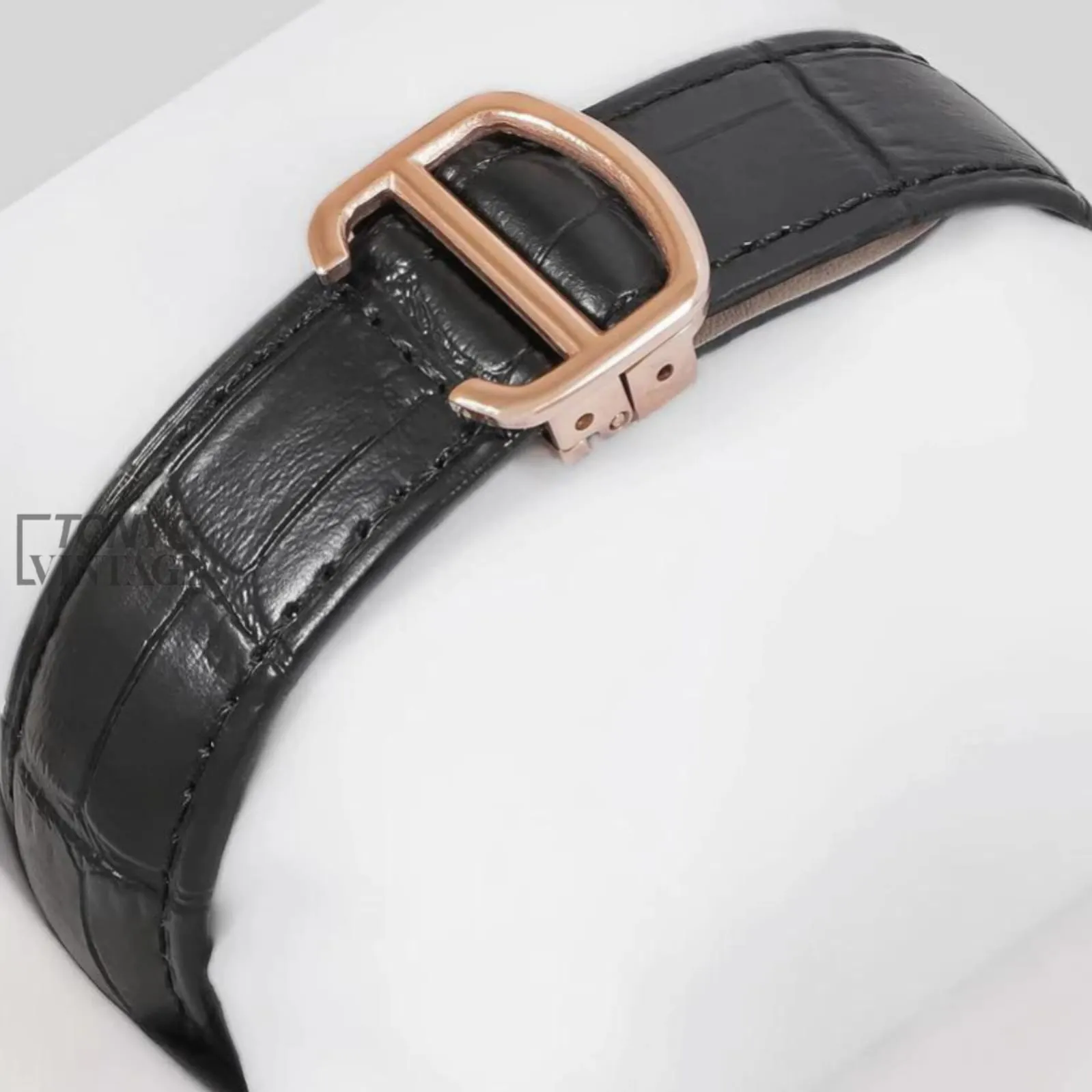 Tourbillon Rose Gold Watch with Black Dial and Leather Strap