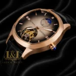 Tourbillon Rose Gold Watch with Brown Dial and Black Leather Strap