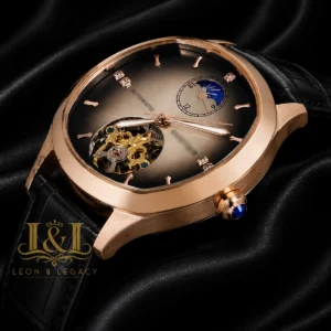 Tourbillon Rose Gold Watch with Brown Dial and Black Leather Strap
