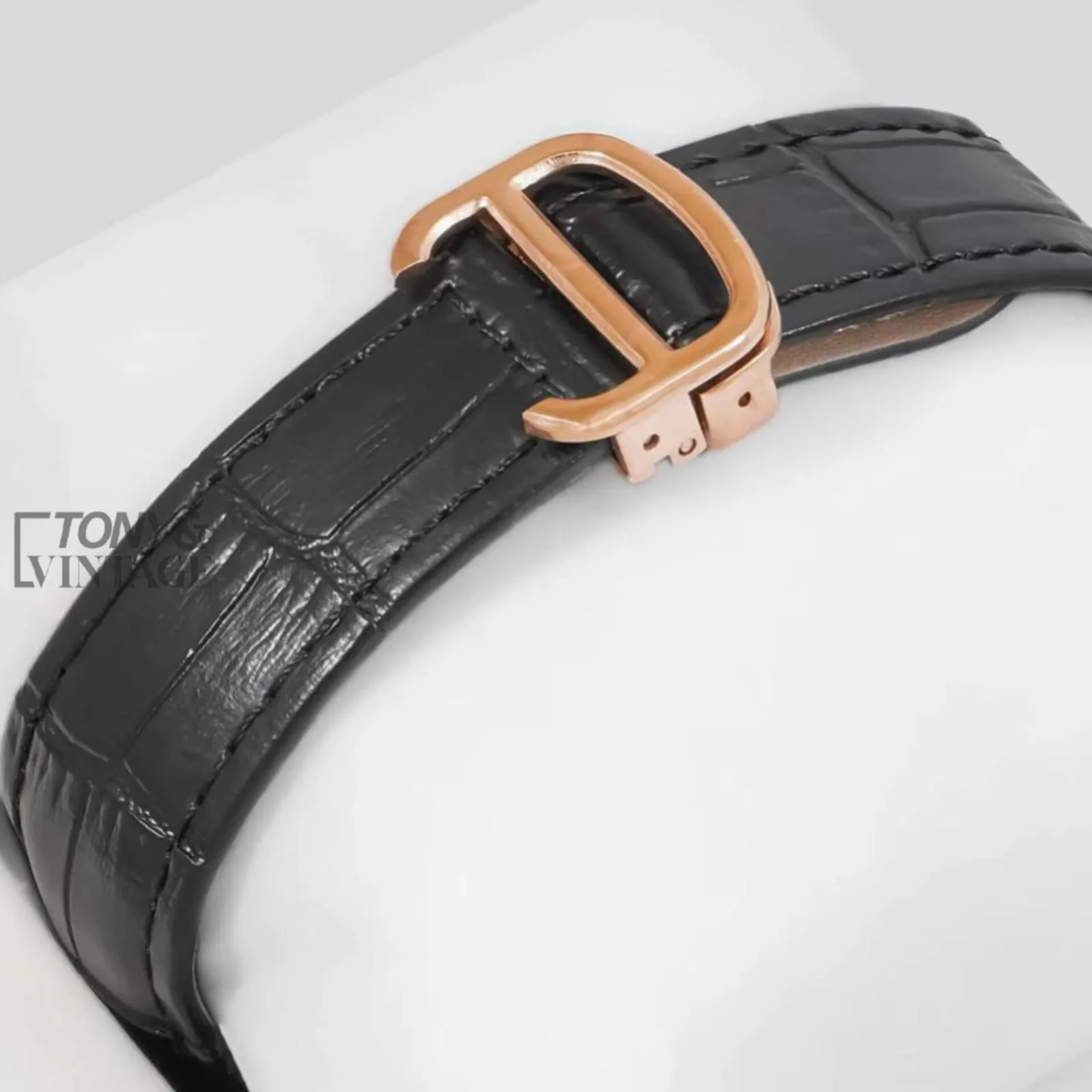 Tourbillon Rose Gold Watch with Green Dial and Leather Strap