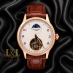 Tourbillon Rose Gold Watch with White Dial and Leather Strap