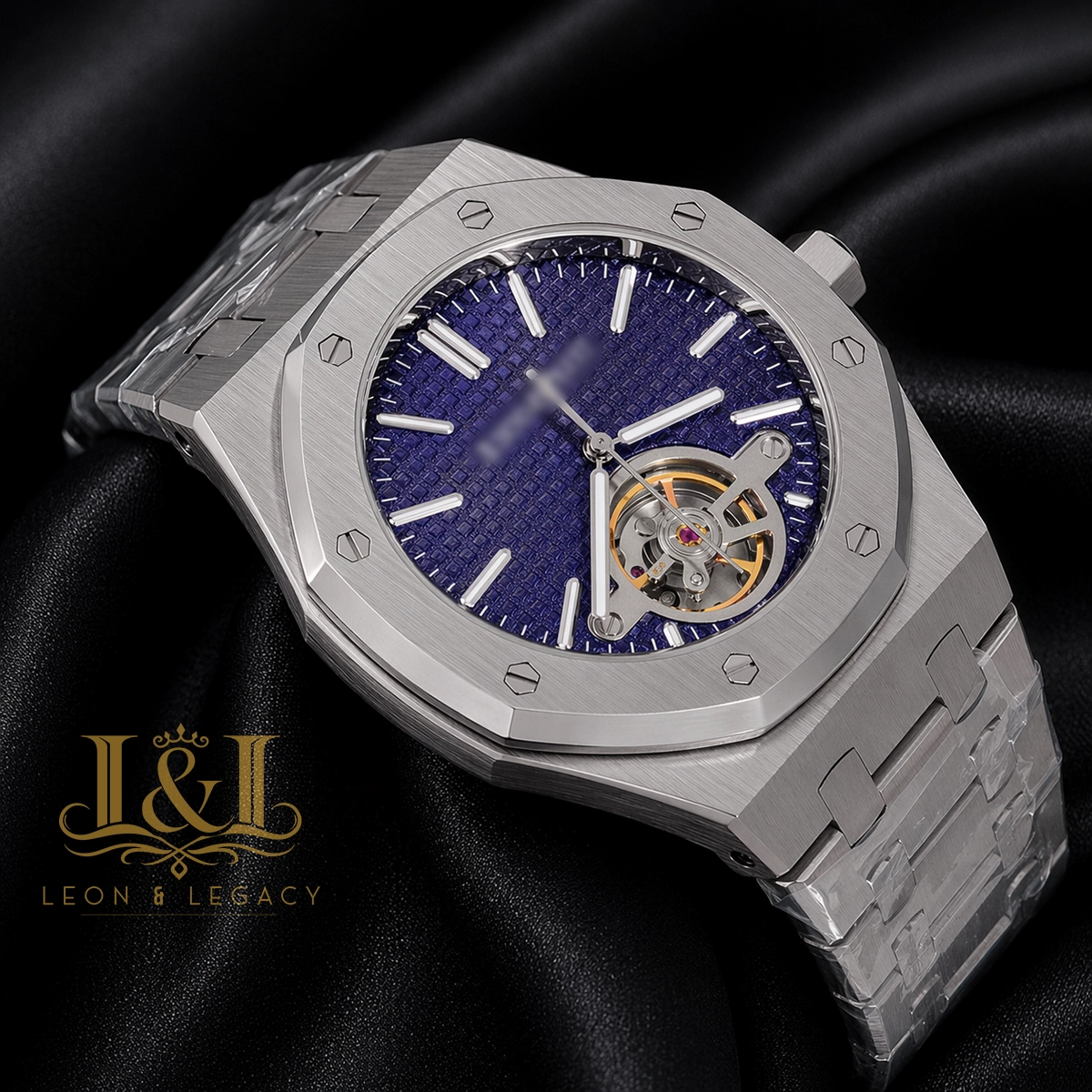 Tourbillon Silver Blue Dial Automatic Watch